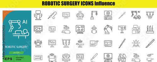Robotic Surgery Line Set on Outline White Background line AI medical healthcare