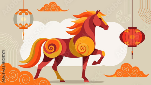 Stylized Horse Design for Lunar New Year Celebration Artwork