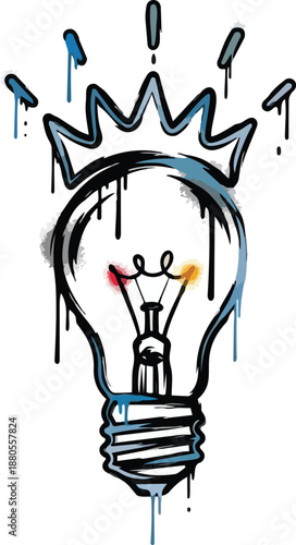 Creative Idea Generation with Lightbulb and Crown, Vector Illustration