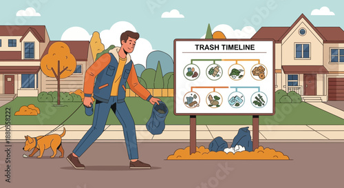 Man picking up dog poop outside.