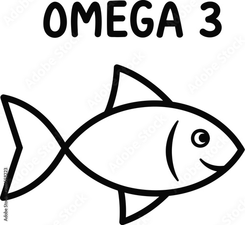 Simple line art illustration of a cheerful fish emphasizing the importance of omega 3 for health