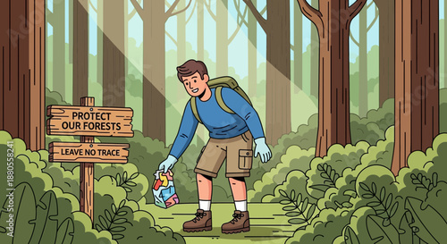 Man planting tree in forest conservation.