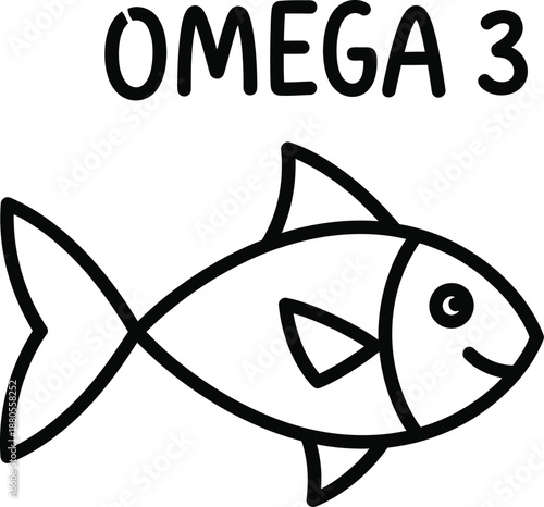 A simple line art illustration of a happy fish symbolizing the health benefits of omega 3