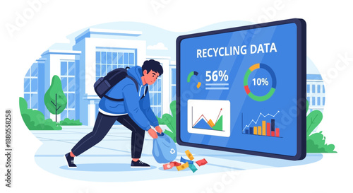 Man putting paper in recycling bin.