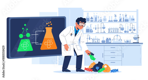 Scientist in white lab coat working.