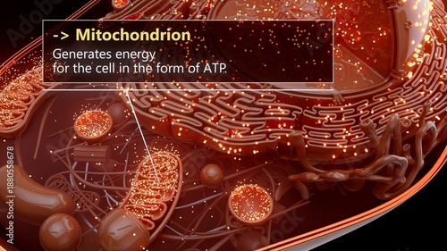 3D illustration of a mitochondrion producing cellular energy