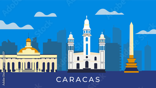 Caracas Venezuela travel background flat illustration