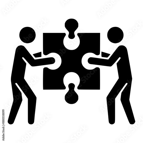 Teamwork Harmony: Silhouetted figures collaborating seamlessly to fit a vital piece of the puzzle, symbolizing synergy and problem-solving.