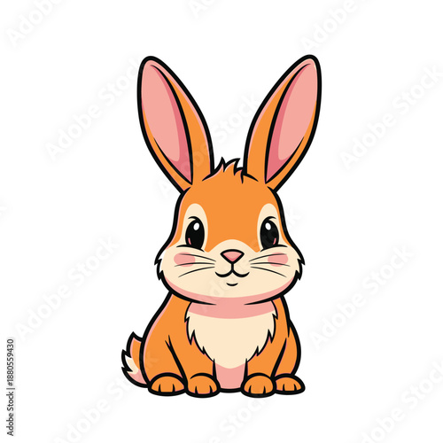 A cute cartoon illustration of a brown rabbit sitting on white background
