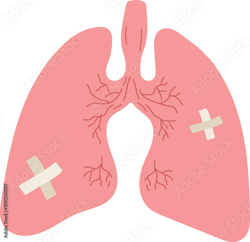 Human Respiratory Organ Lungs with Adhesive Bandages for Medical Recovery Illustration