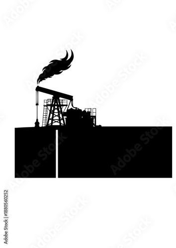 Geothermal Energy Well Silhouette, Sustainable Clean Power and Renewable Heat Source, Deep Earth Technology and Ecology Concept Vector