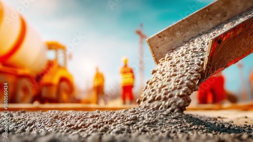 Pouring Concrete: A captivating moment from a construction site, where a stream of fresh concrete flows seamlessly onto a surface, a symbol of progress and infrastructural development.