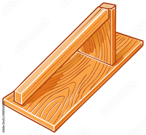 A simple wooden doorstop or wedge with a grain texture shown in a vector illustration