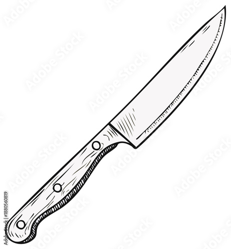 Hand drawn sketch of a sharp kitchen chef knife cooking utensil