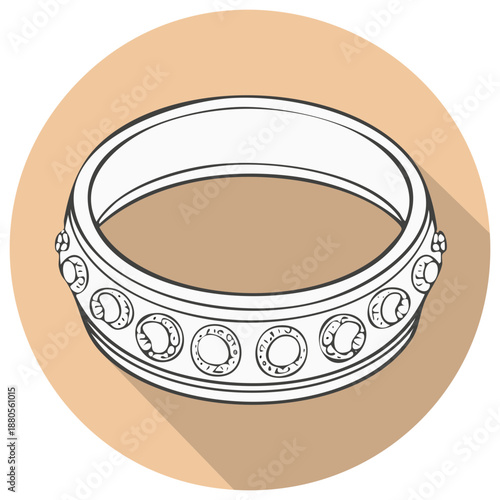 White decorative bangle bracelet illustration with long shadow flat design style