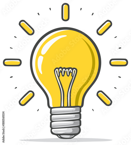 Bright Glowing Light Bulb Doodle Icon for Idea and Innovation