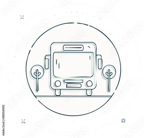 City bus public transport vehicle front view minimalist line art icon