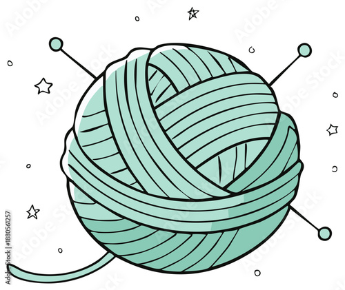 Cute Cartoon Ball of Yarn with Knitting Needles and Stars Crafts and Hobbies Knitting Project Handmade Items Handmade Supplies