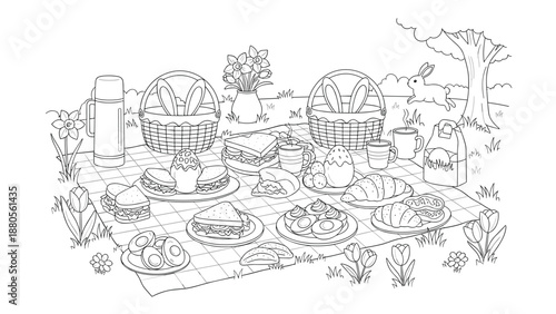 Delicious Outdoor Picnic Spread with Baskets and Food, Generative AI.