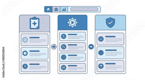 Task Management System (Kanban Logic) workflow infographic with blue elements  