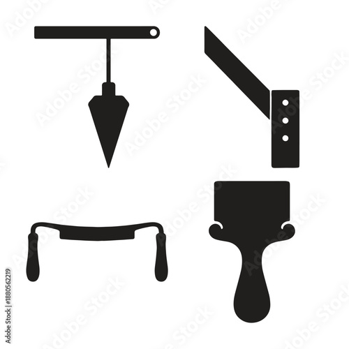 Black silhouettes of gardening tools on white background
