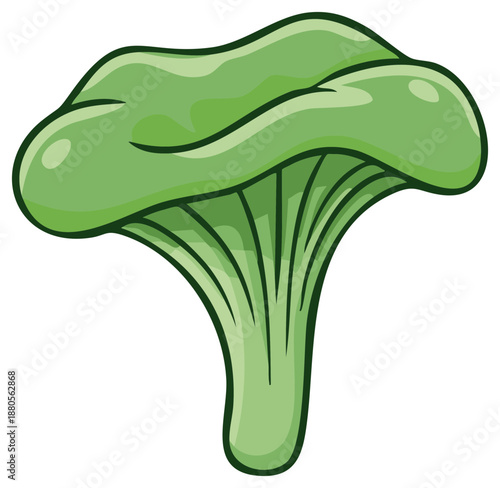 Vibrant green stylized mushroom illustration with organic wavy cap and detailed underside