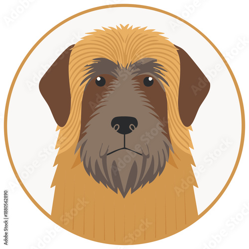 Adorable scruffy brown dog head portrait illustration with expressive eyes and shaggy fur