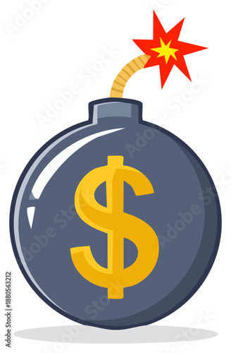 Financial time bomb with a dollar sign and lit fuse representing economic crisis and risk