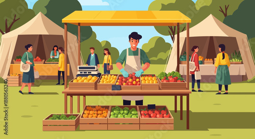 Fresh produce market with vibrant fruits and vegetables