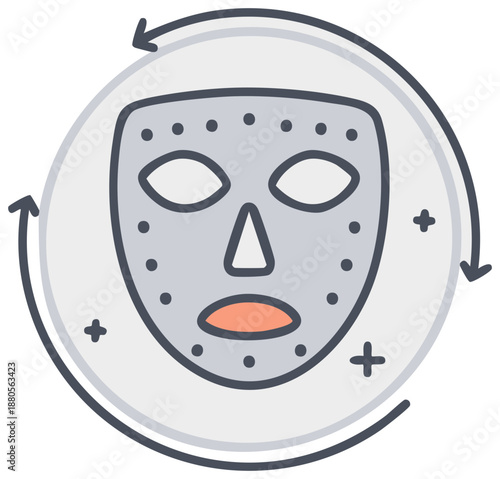 Facial mask and circular arrow icon symbolizing beauty treatment and skincare routine