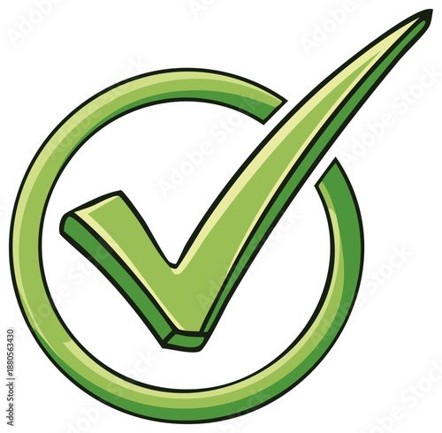 Bold green checkmark inside a circle symbol for approval and success