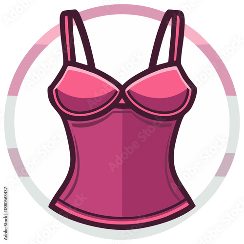 Stylized Pink Camisole with Bra Cups and Straps within a Circular Frame