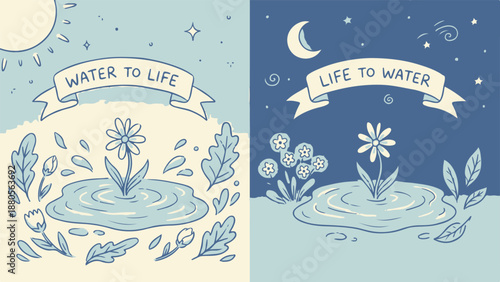 Water Cycle and Life Hand Drawn Illustration