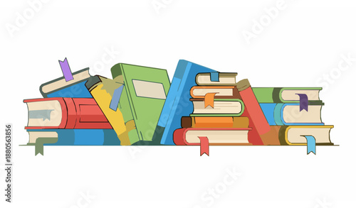 Colorful pile of books for reading and study flat vector illustration