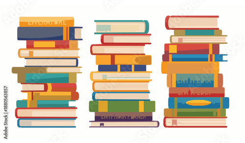 Stacks of educational books and textbooks flat vector illustration isolated on white