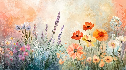 Vibrant Floral Landscape with Colorful Wildflowers and Soft Background