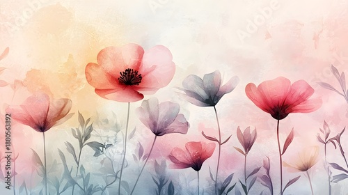 Soft Focus Floral Artwork with Pastel Colors and Delicate Blooms