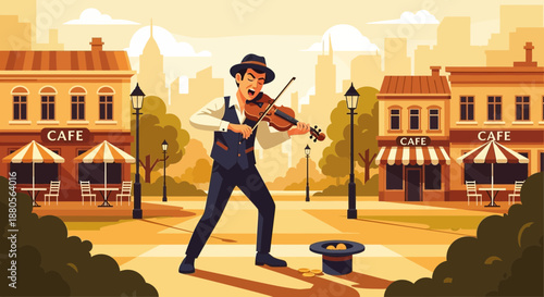 Street Musician Playing Violin on City Street