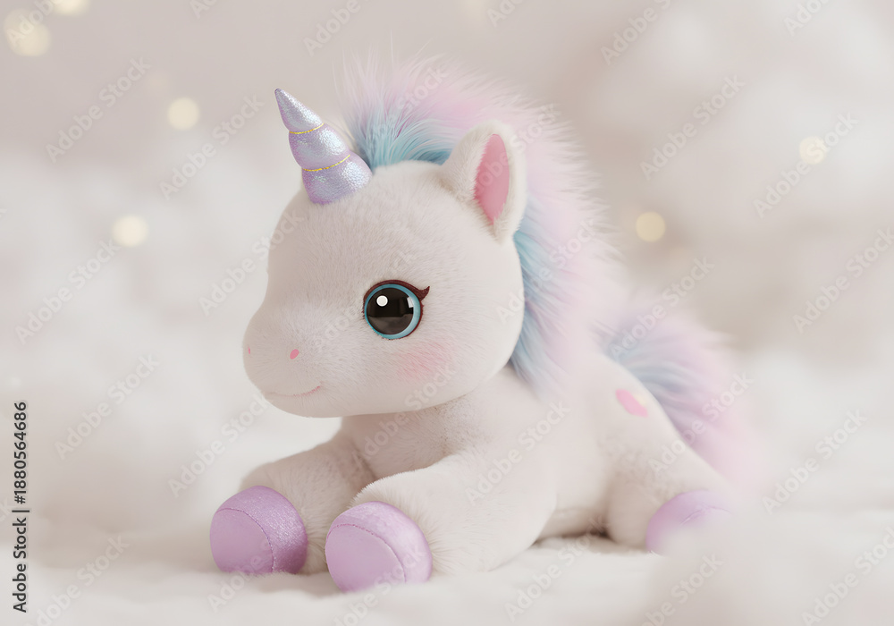 Fototapeta premium Soft white unicorn plush toy