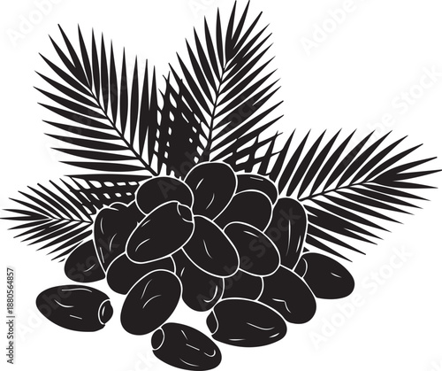 Pile of fresh dates with palm leaves for ramadan breaking fast illustration