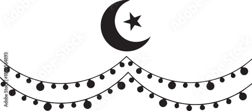 Ramadan kareem vector illustration with crescent moon star and string lights
