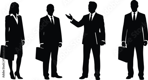 Business silhouettes with briefcases in professional interaction, corporate communication and teamwork illustration, transparent background graphic