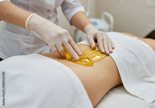 Woman receiving back waxing treatment