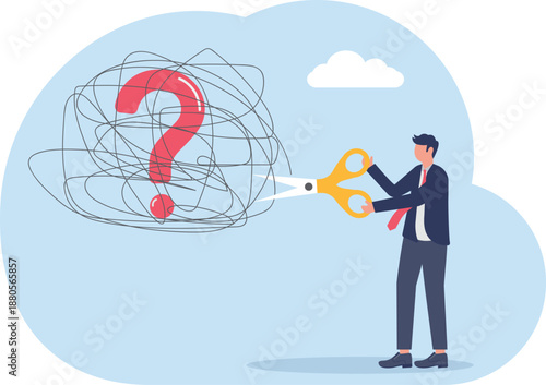 Businessman Cutting Tangle of Chaos with Scissors