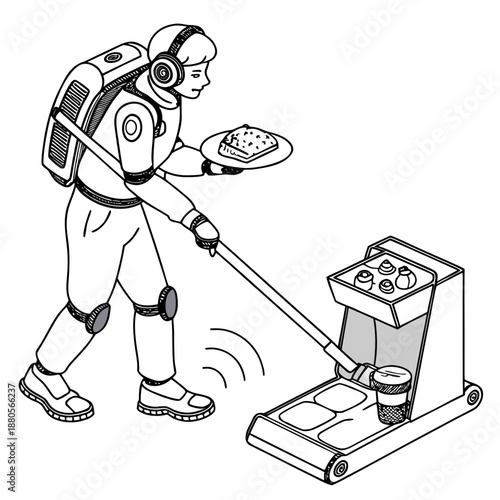 Automated smart food sanitation robotic cleaning technology, ensuring hygienic production environments with advanced robotics and intelligent systems, vector illustration.