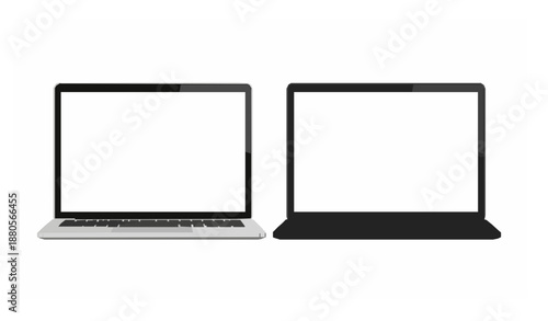 Isometric laptop mockup vector set with blank white screens isolated on white