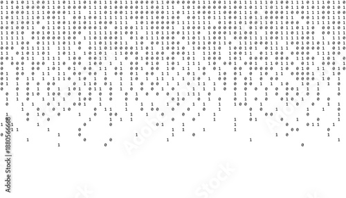 Binary code dispersion fading into white digital space