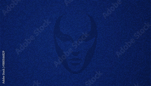 Alien face formed with glowing binary numbers on matrix screen