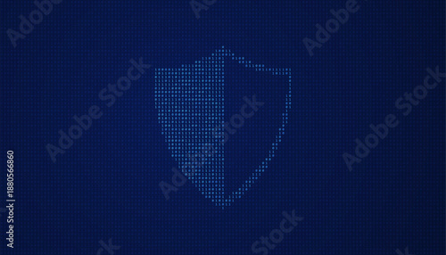 Digital shield icon formed with glowing binary digits