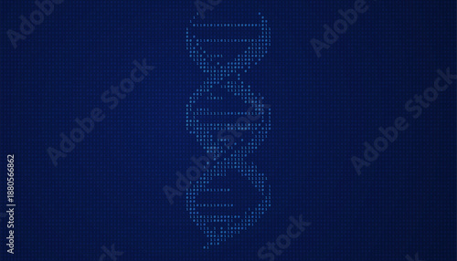 Vertical DNA strand rendered in binary code on tech background